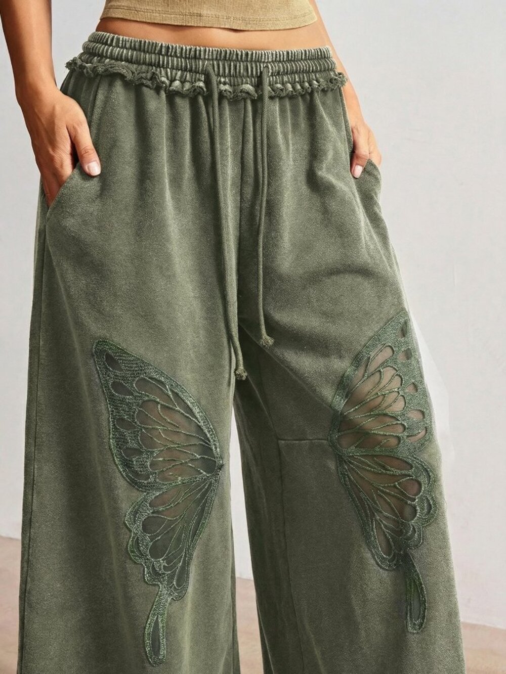 Army Green Casual Women's Knit Loose Pants